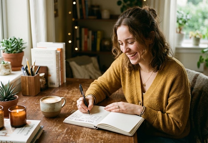 Frau beim Morgenspaziergang in der Natur – Energie und Wohlbefinden im Alltag